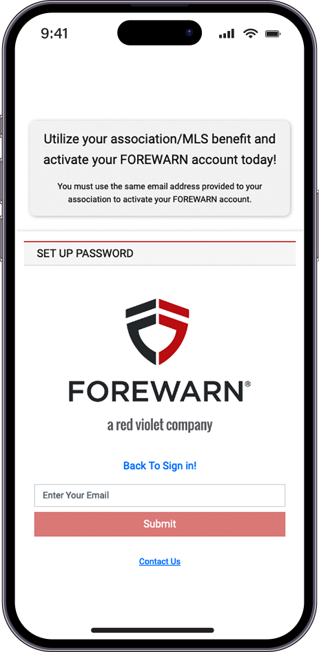 Screenshot of Forewarn Sign up